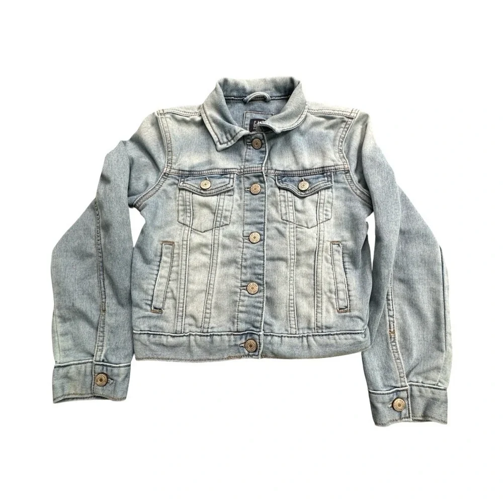 Gap Denim Jacket Kids Medium Light Indigo Trucker Classic Faded Stretch